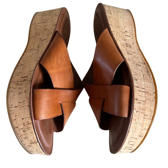 Kork Ease Sabrina Cognac Brown Leather Wedge Sandals Size 8 - Picture 3 of 10